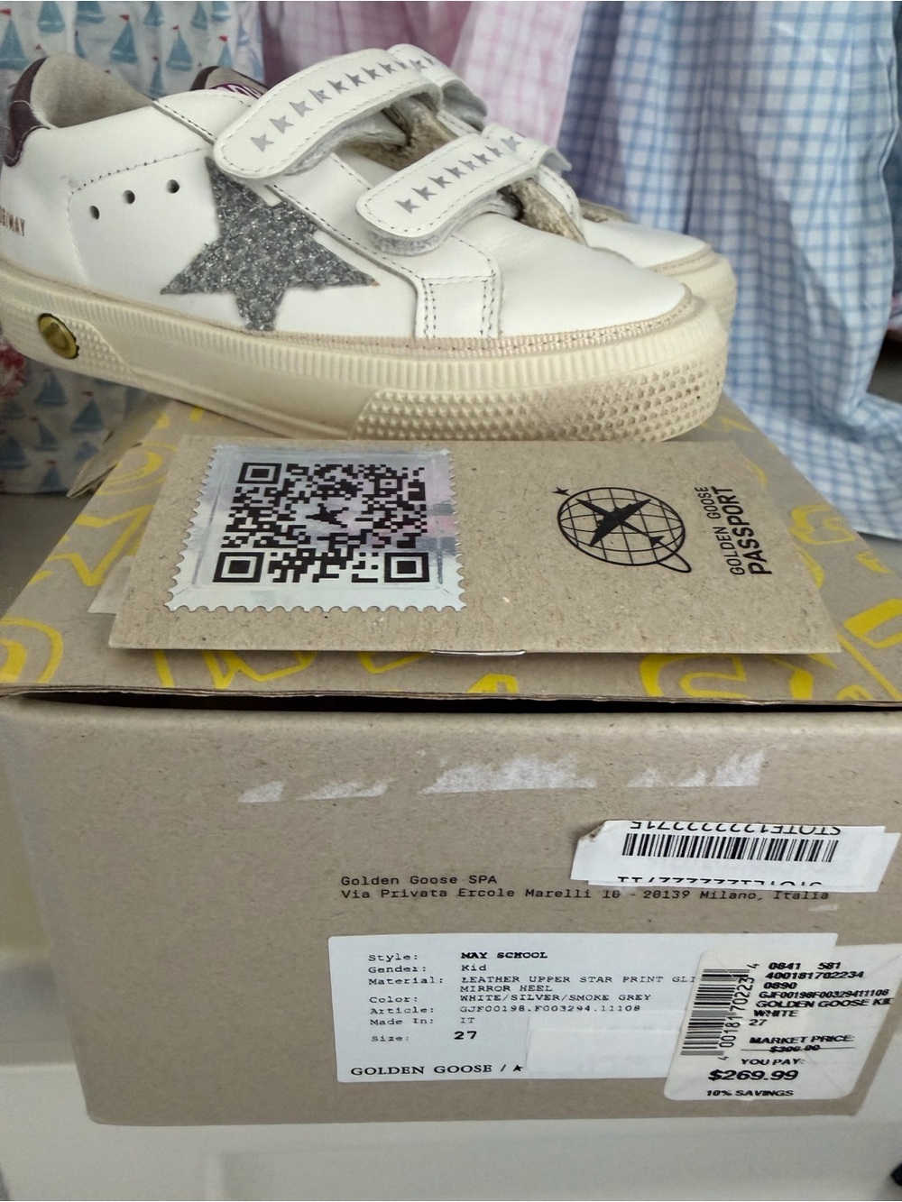 Golden Goose Kids White Sneakers with Silver Glitter Star authentic and new
